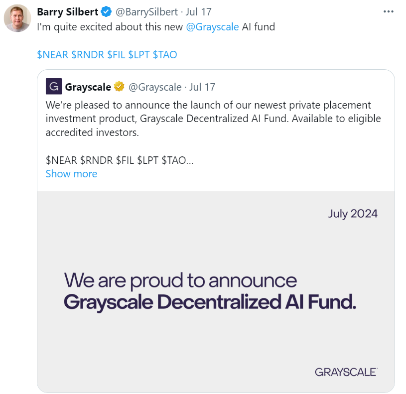 Barry Silbert, người sáng lập và CEO của Digital Currency Group, công ty mẹ của Grayscale, phát biểu trên X.
